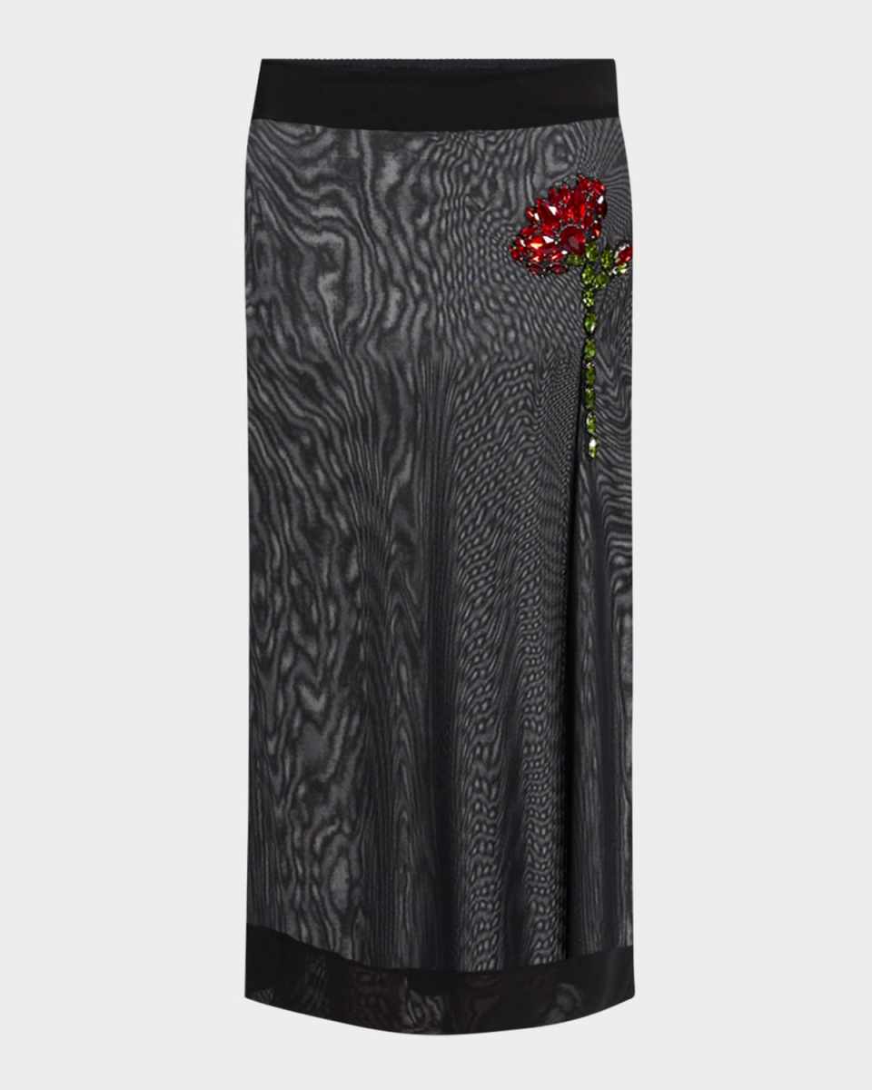 Sheer Column Rose Crystal Midi Skirt